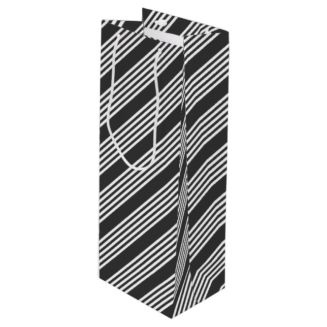 White and charcoal five stripes pattern wine gift bag (Front Angled)