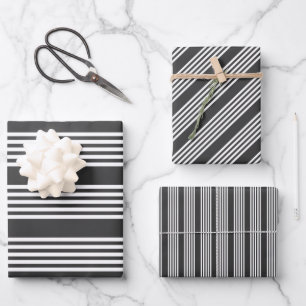 White and charcoal five stripes pattern wrapping paper sheet