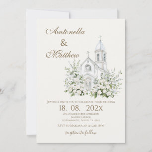 White and Church Floral Wedding Invitation