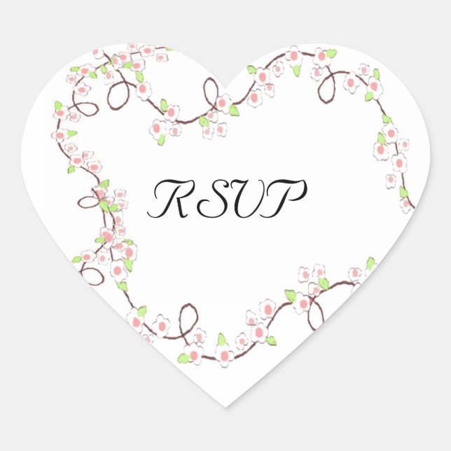 White and Coral Blossom RSVP Heart Sticker (Front)