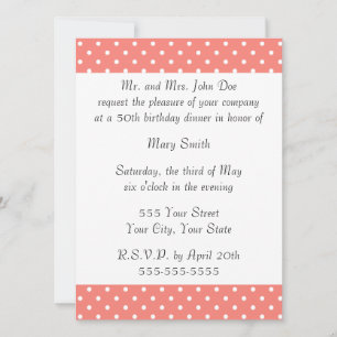 White and Coral Pink Polka Dot Pattern Invitation