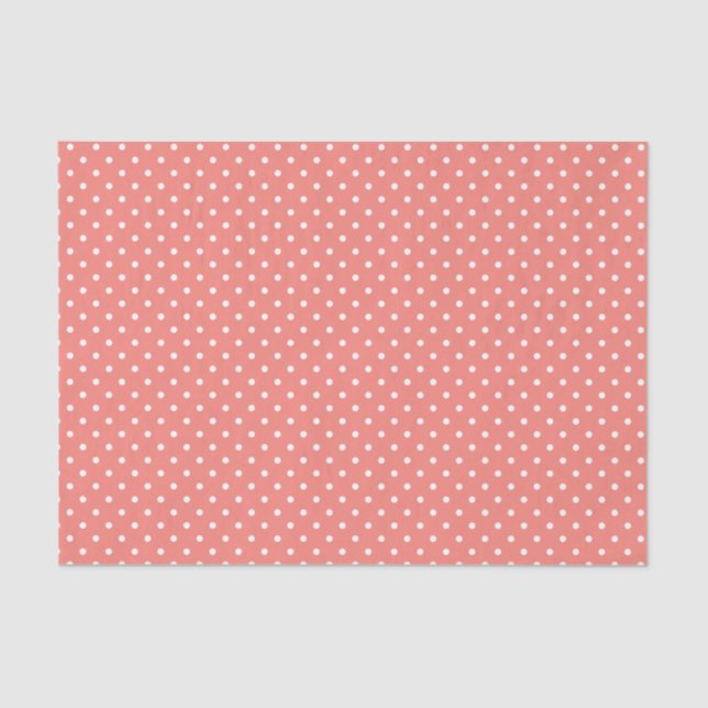 White and Coral Pink Polka Dot Pattern Tissue Paper (Front)