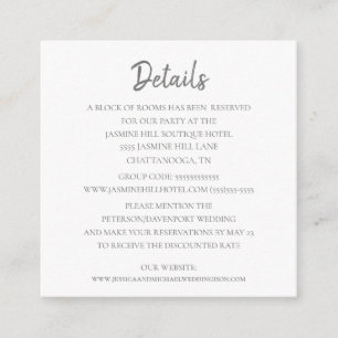 White and Coral Wedding Details Enclosure Card