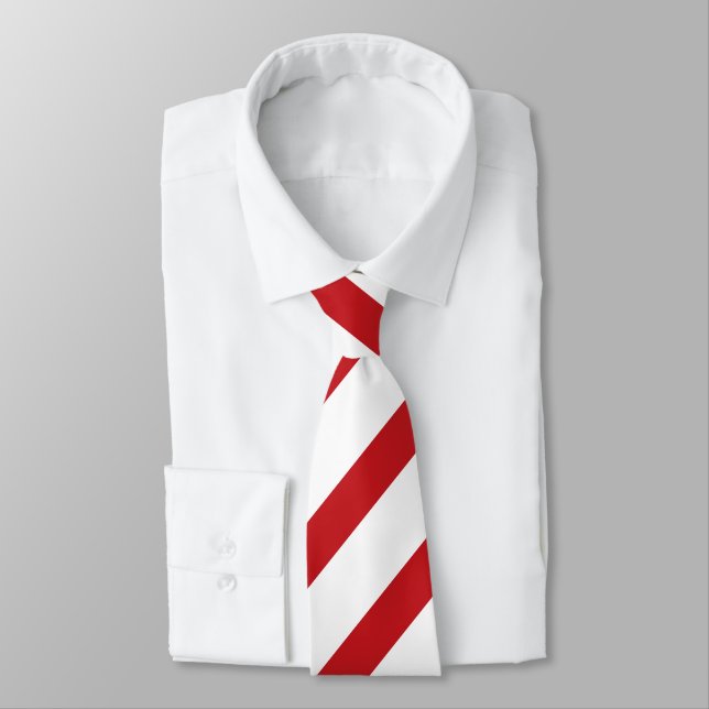 White and Crimson Thin Regimental Stripe Tie (Tied)