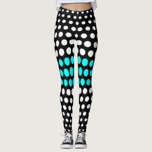 White and Cyan Polka Dot Pattern Leggings
