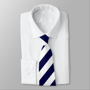 White and Dark Blue Diagonally-Striped Tie