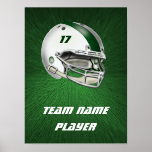 White and Dark Green Football Helmet Poster