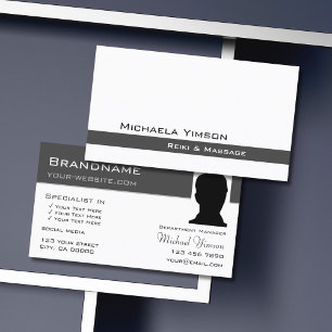White and Dark Grey Chic with Photo Professional Business Card