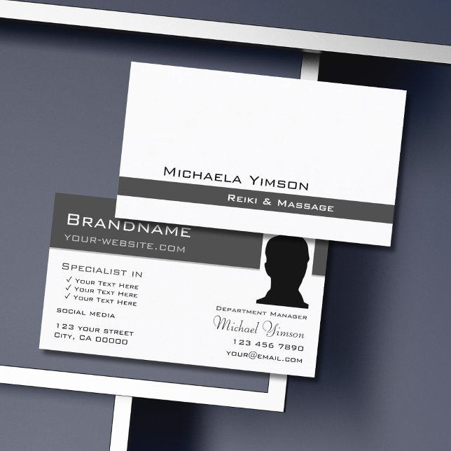 White and Dark Grey Chic with Photo Professional Business Card (Creator Uploaded)