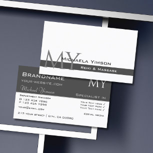 White and Dark Grey with Initials Professional Business Card