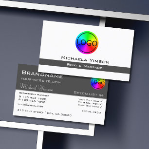 White and Dark Grey with Logo Professional Business Card