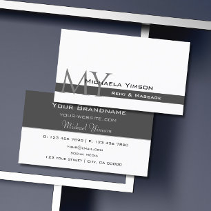 White and Dark Grey with Monogram Professional Business Card