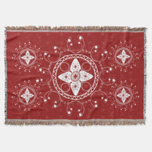 White And Dark Red Celtic Inspired Throw Blanket