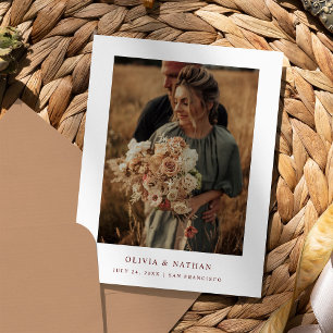 White and Dark Red Text and Photo   Save the Date Announcement Postcard