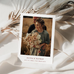 White and Dark Red Text and Photo   Wedding Save The Date