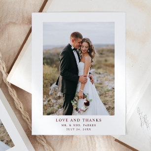 White and Dark Red Text   Photo Wedding Thank You Postcard