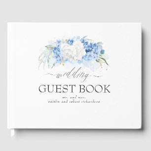 White and Dusty Blue Floral Wedding Guest Book