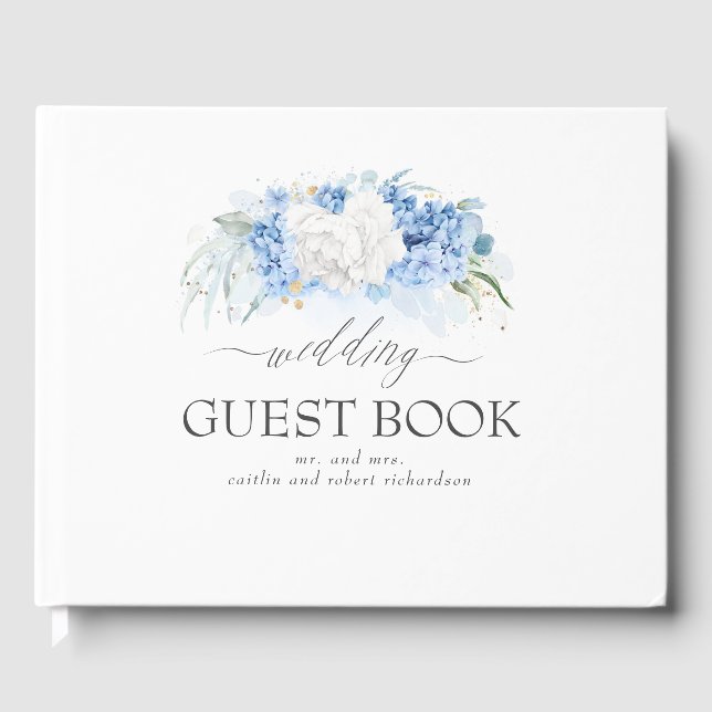 White and Dusty Blue Floral Wedding Guest Book (Front)