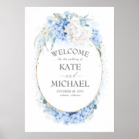 White and Dusty Blue Floral Wedding Welcome