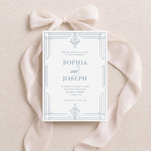 White and Dusty Blue   Timeless Formal Wedding Invitation