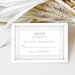 White and Dusty Blue Timeless Formal Wedding RSVP Card