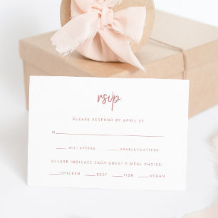 White and Dusty Rose Script   Wedding Meal Choice RSVP Card