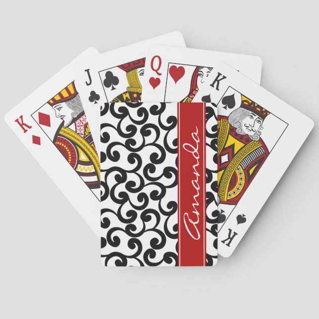 White and Ebony Monogrammed Elements Print Playing Cards (Back)