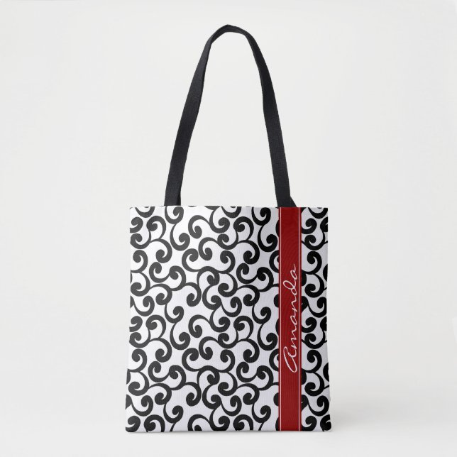 White and Ebony Monogrammed Elements Print Tote Bag (Front)