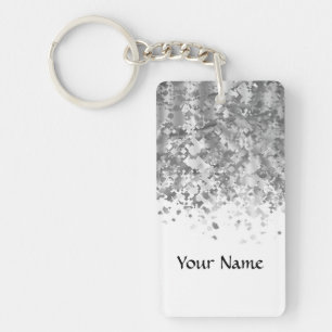 White and faux glitter personalised key ring