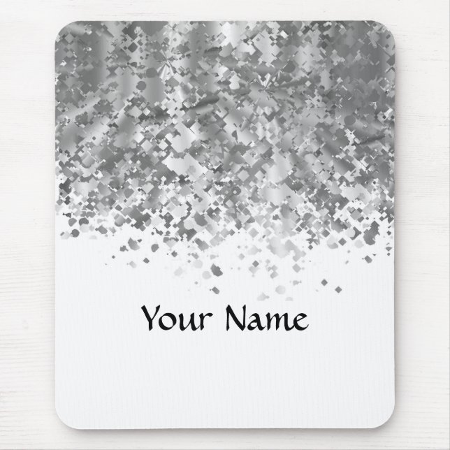 White and faux glitter personalised mouse mat (Front)