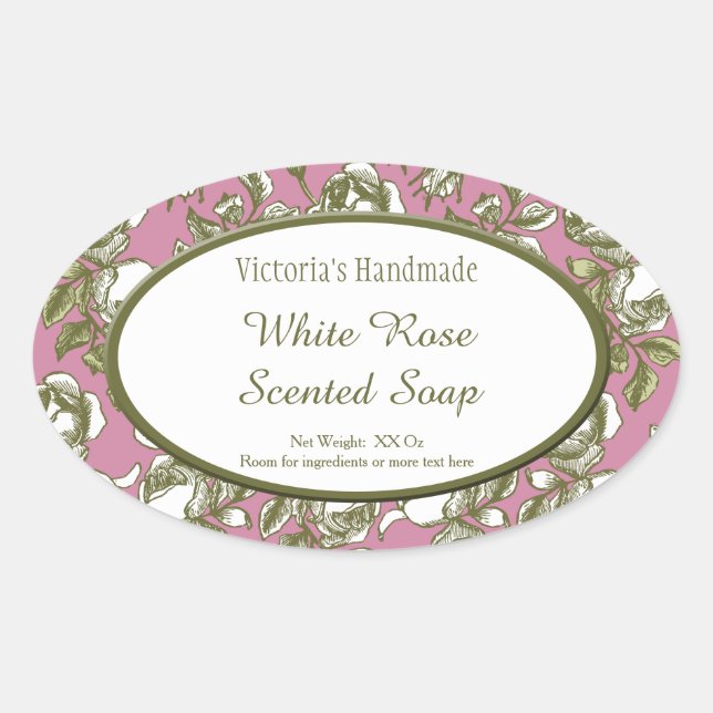 White and Faux Gold Rose Custom Soap Stickers (Front)