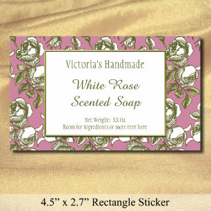 White and Faux Gold Rose Custom Soap Stickers