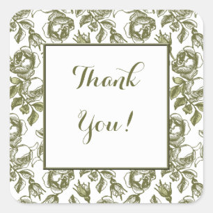 White and Faux Gold Rose Custom Thank You Stickers