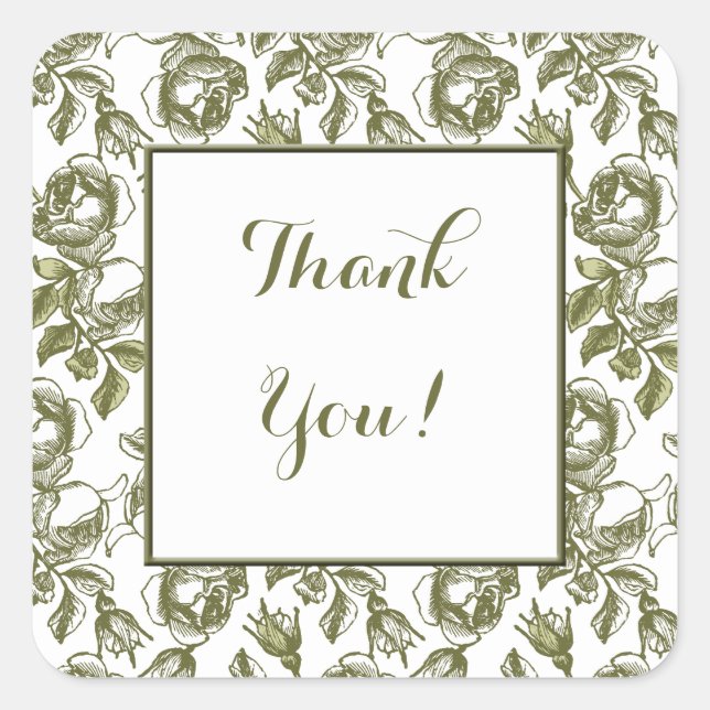 White and Faux Gold Rose Custom Thank You Stickers (Front)