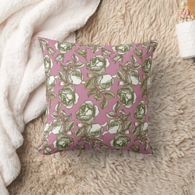 White and Faux Gold Rose on Pink Pillow (Blanket)