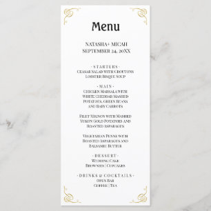 White and Faux Gold Simple Elegant Menu