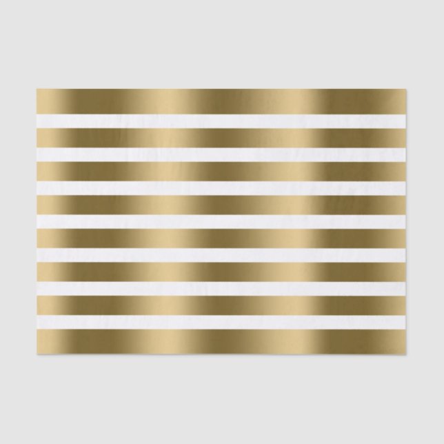 White And Faux Gold Stripes Pattern Tissue Paper (Front)
