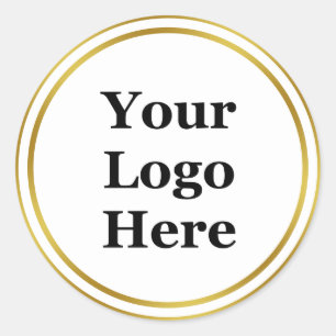 White and Faux Gold Your Logo Here Classic Round Sticker