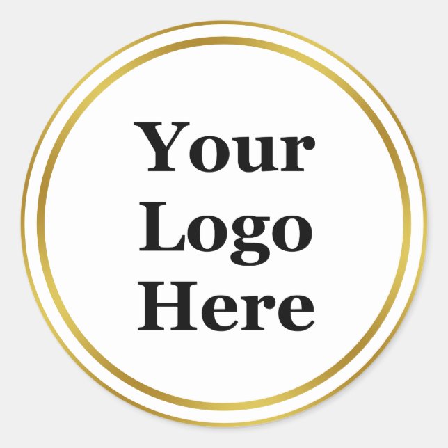 White and Faux Gold Your Logo Here Classic Round Sticker (Front)