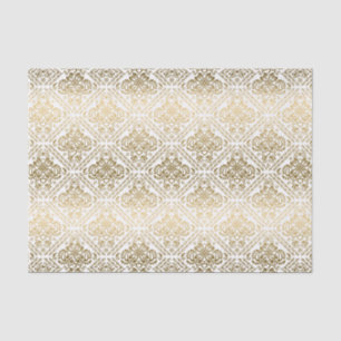 White And Faux Metallic Gold Floral Damasks Tissue Paper