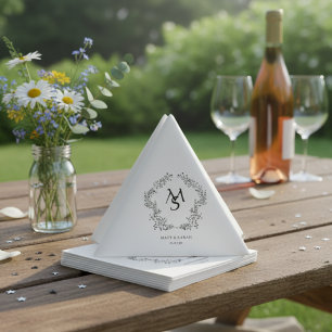 White and Floral Crest Frame Elegant Napkin