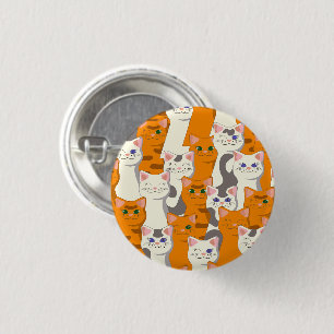 White and ginger cats pattern green eyes blue eyes 3 cm round badge