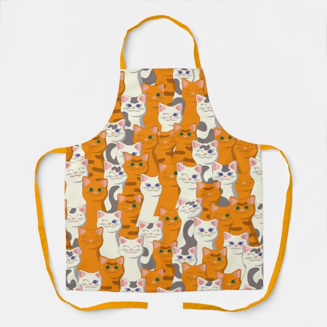 White and ginger cats pattern green eyes blue eyes apron (Front)