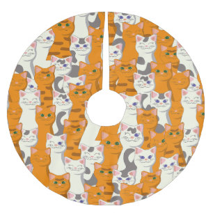 White and ginger cats pattern green eyes blue eyes brushed polyester tree skirt