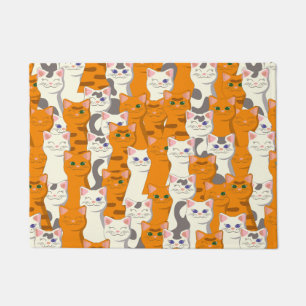 White and ginger cats pattern green eyes blue eyes doormat