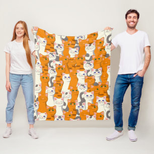 White and ginger cats pattern green eyes blue eyes fleece blanket