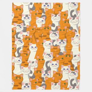 White and ginger cats pattern green eyes blue eyes fleece blanket