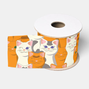 White and ginger cats pattern green eyes blue eyes grosgrain ribbon