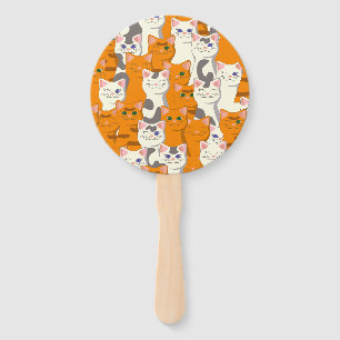 White and ginger cats pattern green eyes blue eyes hand fan