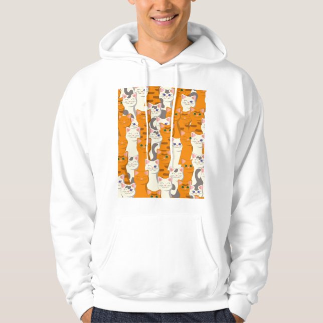 White and ginger cats pattern green eyes blue eyes hoodie (Front)